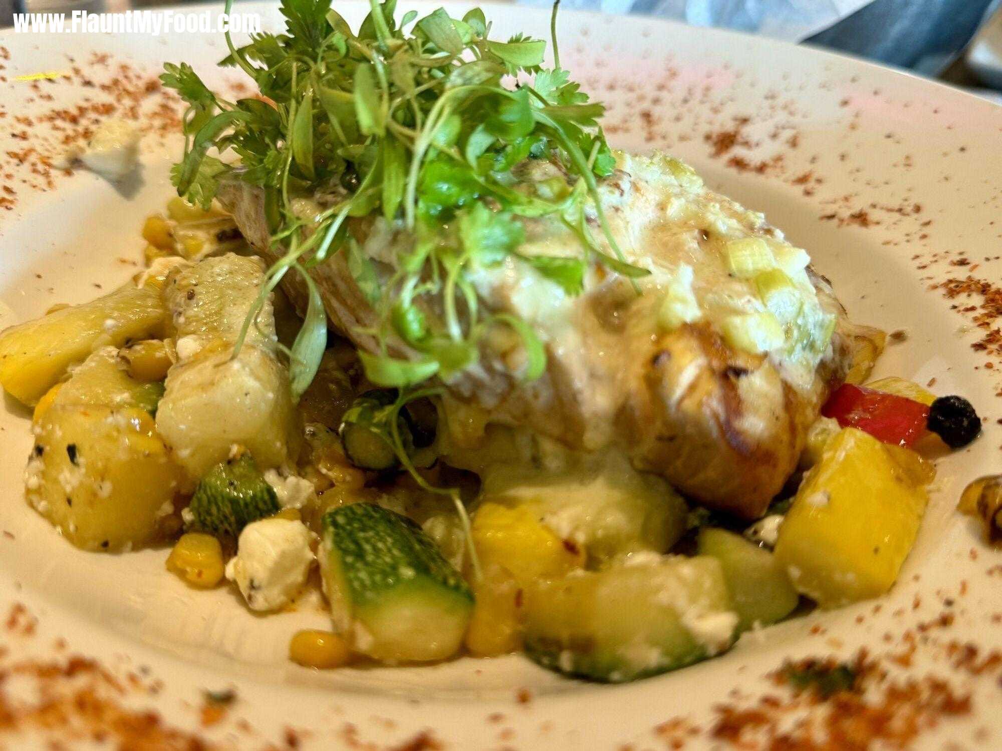 Salmon, and veggies at Gloria‘s Mexican restaurant in Southlake, Texas